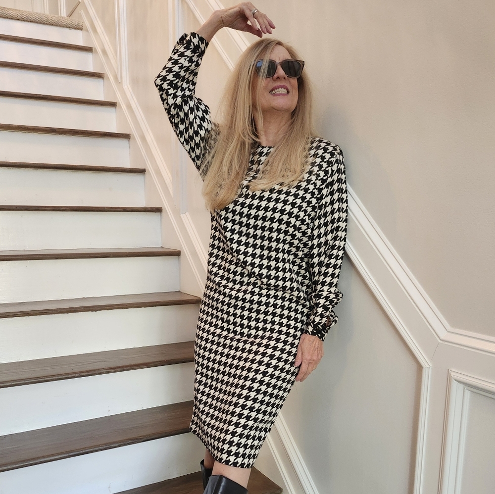 Liz Claiborne Professional Clean Black & White Houndstooth Sheath Dress 6 $40